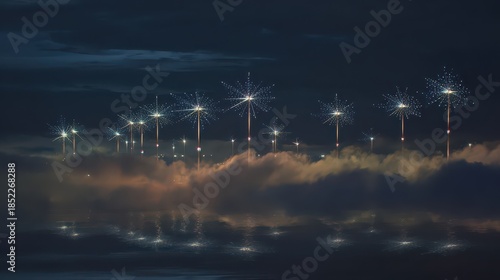 Snowflake adorned turbine farm