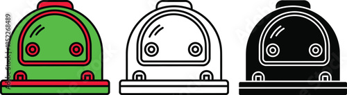 Three traffic light in green red and black colors with white outlines green light red light