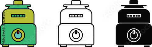 Three vacuum cleaners in green yellow black and white colors with control panels and knobs