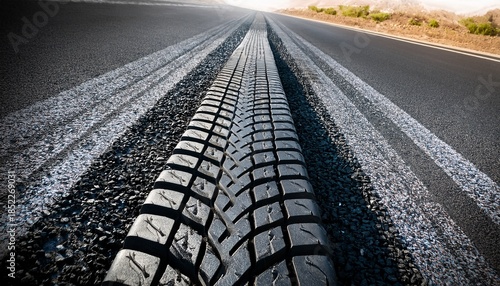 Auto Reifenprofil Spur In Asphalt Eingedruckt Mit Rollsplit