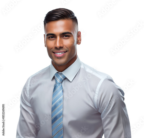 Smiling businessman in shirt and tie isolated on transparent background