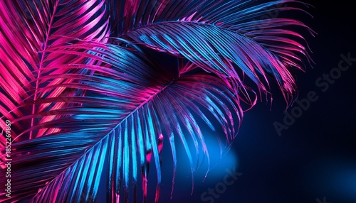 Tropical Leaves Glow With Neon Pink And Blue Light Effects