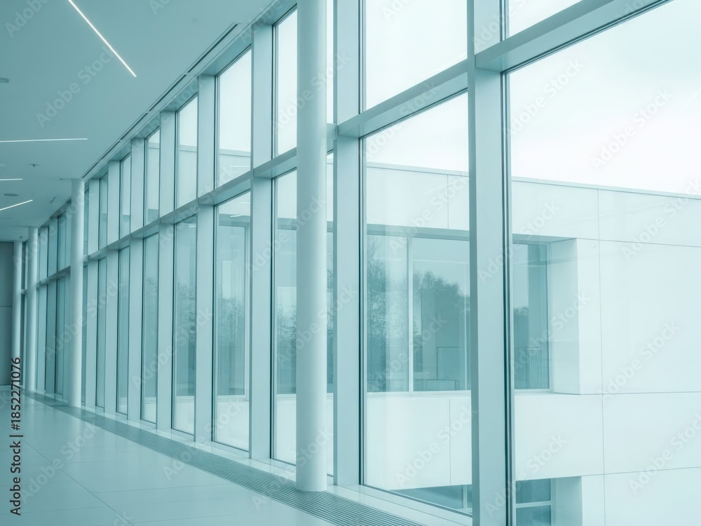 Obraz premium Modern office building interior with large windows