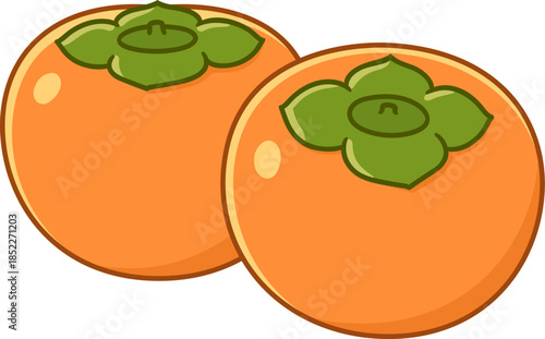 Two cartoon persimmons drawing. Simple vector clipart illustration.