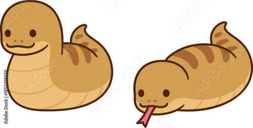 Tsuchinoko cute cartoon Japanese monster drawing. Kawaii fat snake cryptid. Simple drawing, vector clip art illustration.