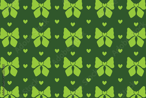 
Seamless pattern with hand-drawn green ribbon bows and hearts. Vector illustration.