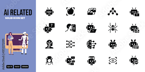 ai related solid icon set vector design good for web and mobile app