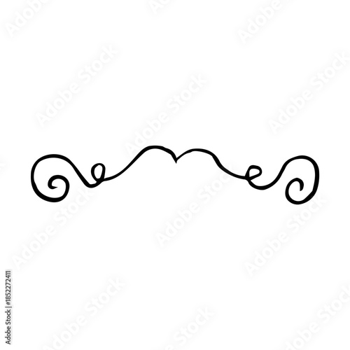 Hand Drawn Ornate Divider. Minimalist Vintage Scroll Flourish Line Art Vector