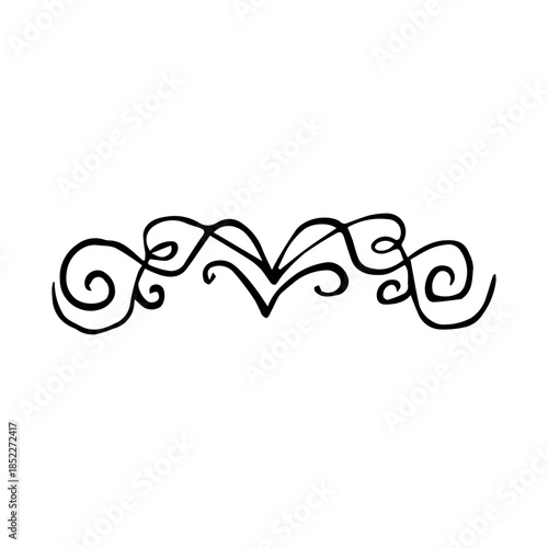 Hand Drawn Ornate Divider. Minimalist Vintage Scroll Flourish Line Art Vector