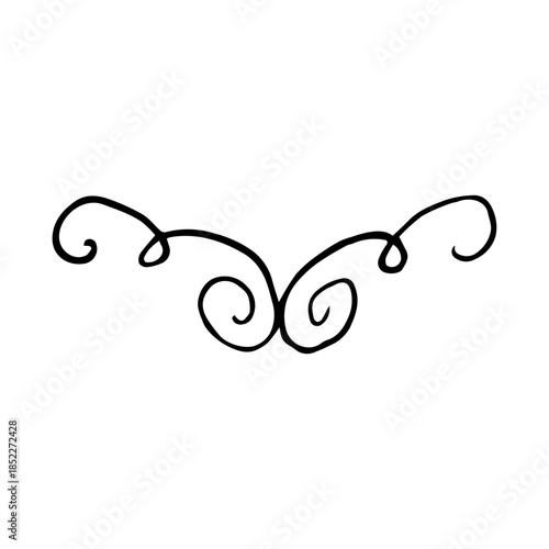 Hand Drawn Ornate Divider. Minimalist Vintage Scroll Flourish Line Art Vector