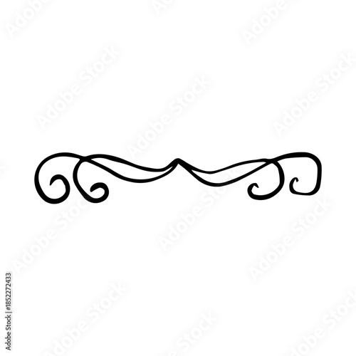 Hand Drawn Ornate Divider. Minimalist Vintage Scroll Flourish Line Art Vector