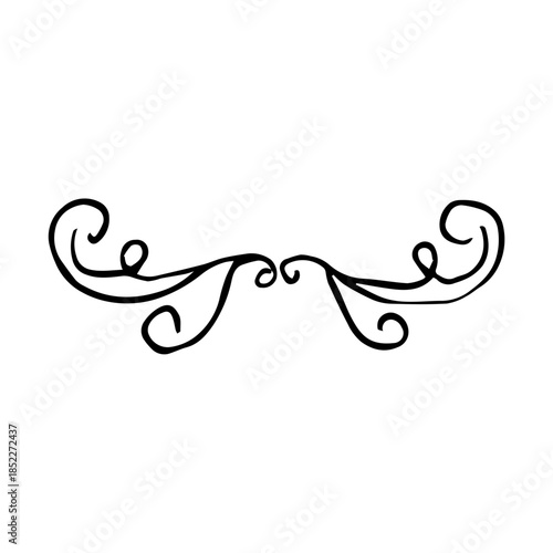 Hand Drawn Ornate Divider. Minimalist Vintage Scroll Flourish Line Art Vector