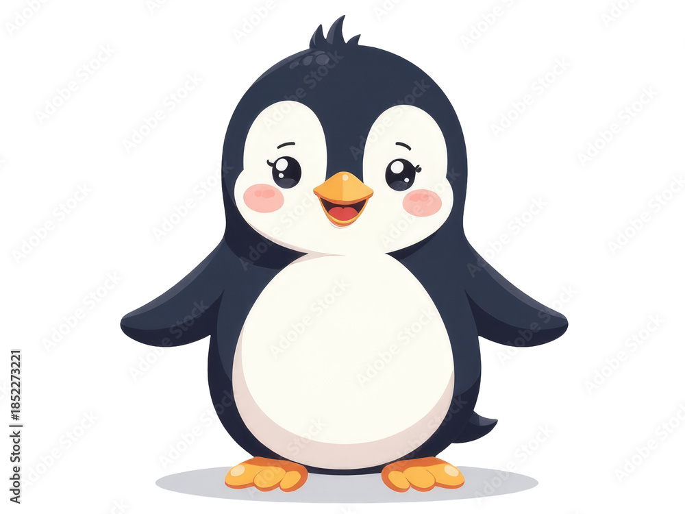 Fototapeta premium A happy cartoon penguin stands and smiles, perfect for children's illustrations or animations
