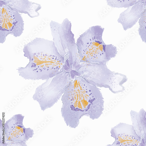 Watercolor Iris Flower Seamless Pattern in Soft Pastel Colors