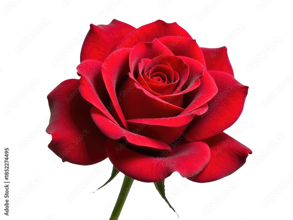 Naklejka premium A close-up view of a single red rose on a white background, ideal for use in branding and design projects