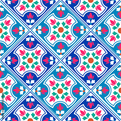 Seamless patchwork pattern. Vintage motif background. Used for ceramic tile, wallpaper, linoleum, textile, web page background.