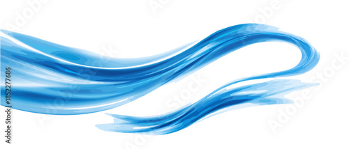 A dynamic and transparent blue abstract wave pattern flows elegantly across a clean white background, perfect for modern graphic design projects.