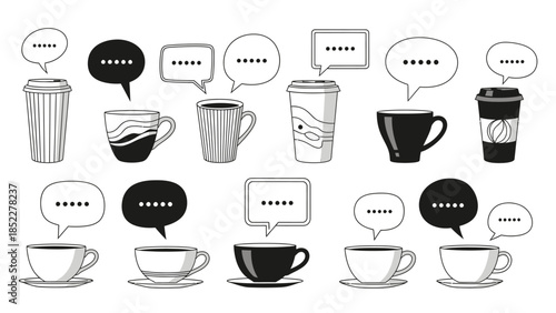 Coffee and Conversation A Collection of Cups and Speech Bubbles