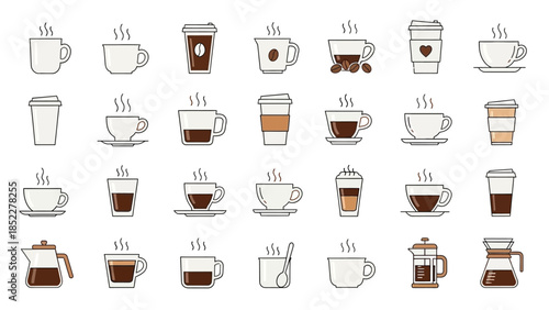 Collection of Various Coffee Cup Styles and Brewing Methods