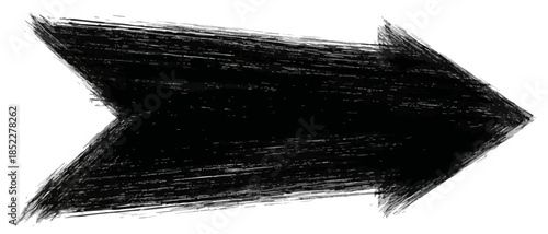 A transparent, hand-drawn black arrow with a grunge texture points right, serving as a versatile graphic design element for various digital projects.