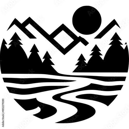 Photography Mountain River Icon Vector
