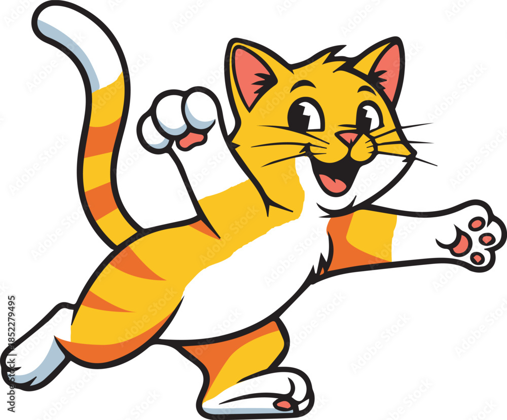 Obraz premium Happy Ginger Tabby Cat Mascot Character Running Illustration