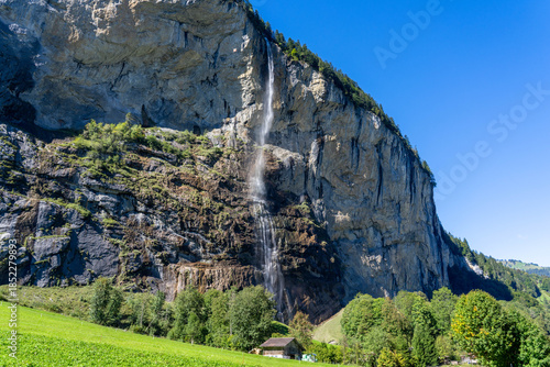 Buchenbachfall on a Sunny Day in the Alps Lauterbrunnen Switzerland
