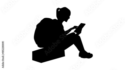 silhouette of a young woman reading the book