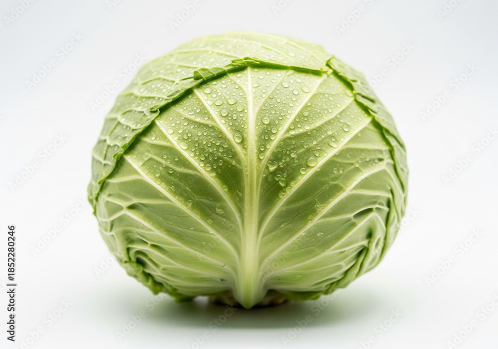 Fototapeta premium Fresh green cabbage head isolated on white background