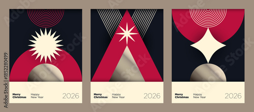 A set of an elegant Christmas cards design in a simple geometric style. Vector illustration.