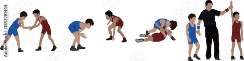 Wrestling match flow illustration set