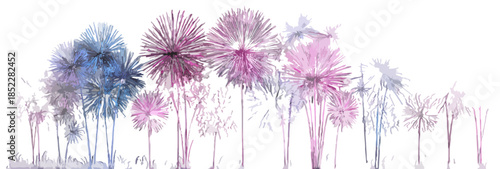 부드러운 수채화 스타일의 민들레 씨앗이 바람에 날리는 모습, 몽환적인 분위기 연출