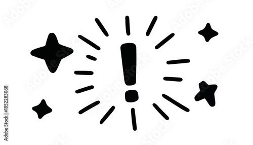 투명한 배경에 빛나는 별과 함께 강조되는 느낌표 아이콘