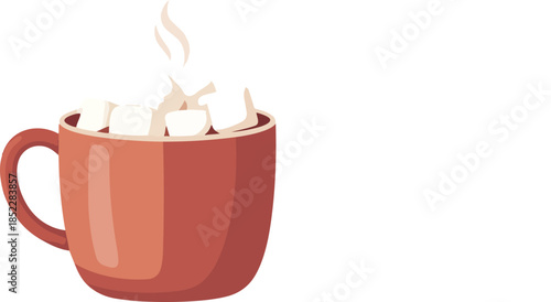 Hot cocoa mug with marshmallows, cozy winter drink illustration