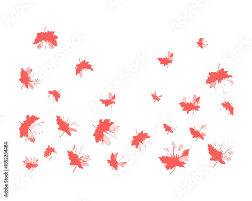 붉은 단풍잎이 바람에 흩날리는 모습, 투명한 배경에 가을 분위기를 연출하는 디자인 요소