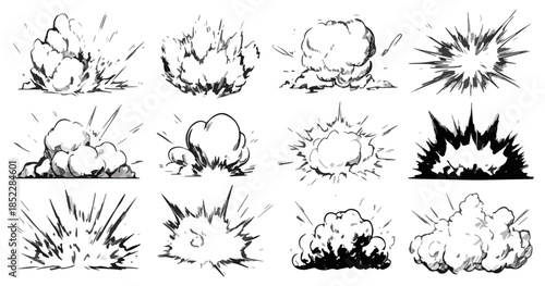 다양한 폭발 효과가 담긴 손그림 일러스트 모음