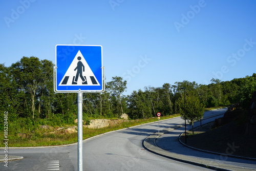 Pedestrian crosswalk on a quiet suburban road in Norway