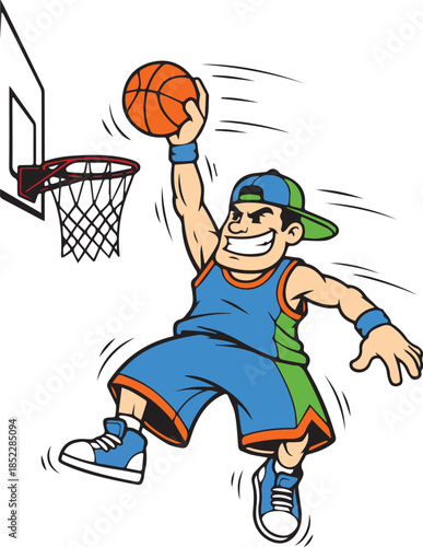 Cool Basketball Player Slam Dunking Mascot Character Illustration