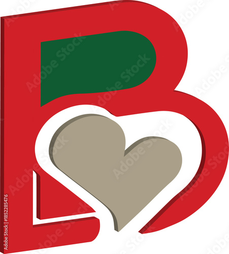 Modern 3D Red Letter B Logo with Heart Shape for Charity Healthcare or Boutique Branding