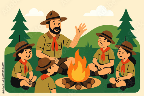 Scout Storytelling Campfire Illustration

