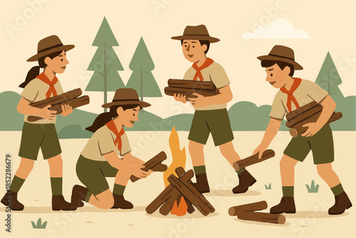 Scout Collecting Firewood Illustration

