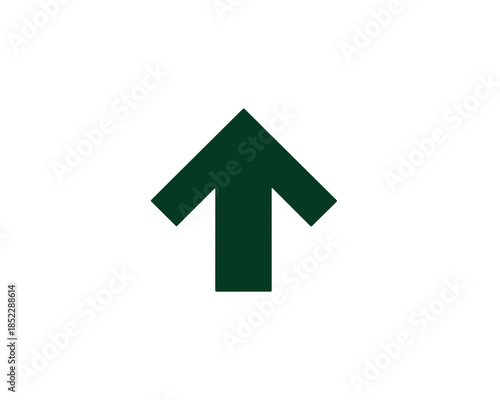 Ciemnozielona strzałka wskazująca w górę na białym tle, symbol kierunku i postępu, izolowany element graficzny.