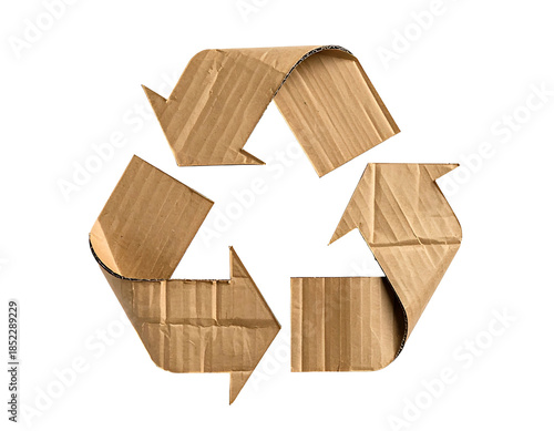 Textured cardboard arrows form a circular recycling symbol