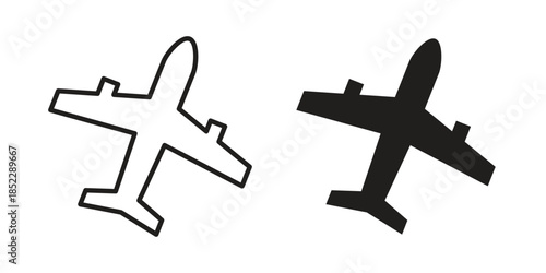 Airplane icons for apps and print media. Editable stroke and flat icons