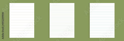 Grid paper set. Realistic blank lined paper sheet in A4 format. Striped background with color graph. Geometric pattern for school, wallpaper, textures, notebook. Lined blank on transparent background.