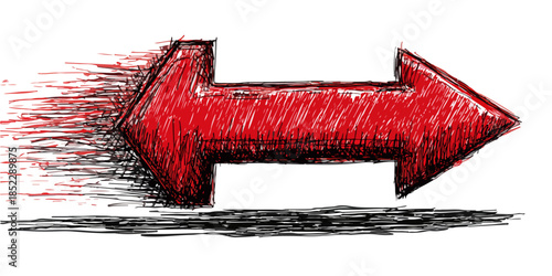 Szybka czerwona strzałka rysowana ręcznie, symbolizująca ruch do przodu, postęp i kierunek na przezroczystym tle.