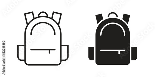 Backpack icons for apps and print media. Editable stroke and flat icons