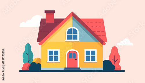 Cartoon House Illustration on a Peach Background