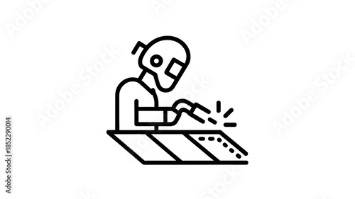 A black  line drawing depicts a welder in protective gear.