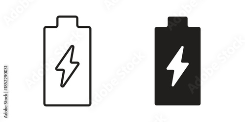 Battery icons for apps and print media. Editable stroke and flat icons